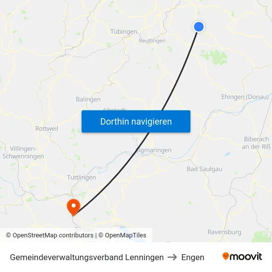 Gemeindeverwaltungsverband Lenningen to Engen map