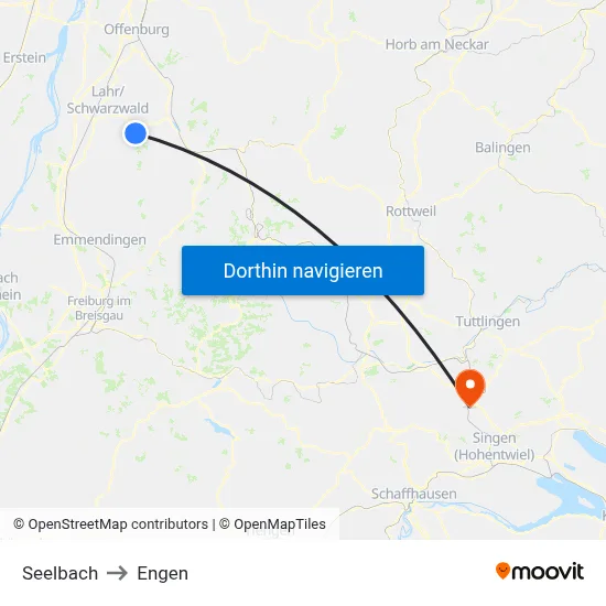 Seelbach to Engen map