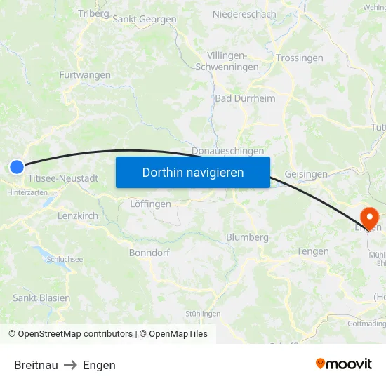 Breitnau to Engen map