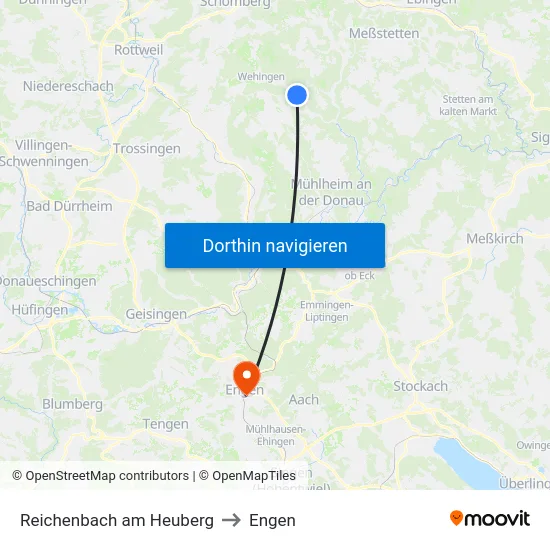 Reichenbach am Heuberg to Engen map