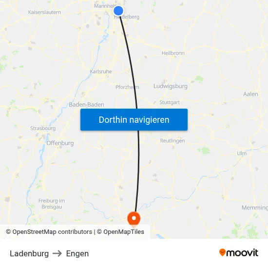 Ladenburg to Engen map