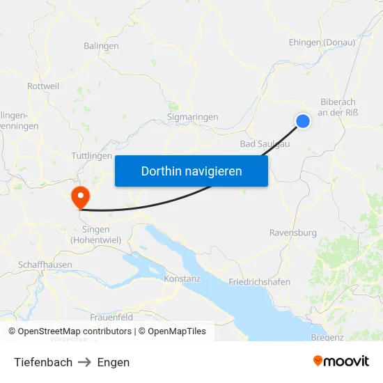Tiefenbach to Engen map