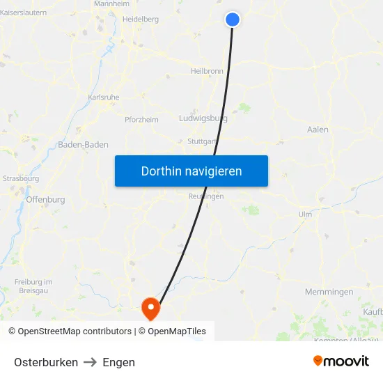 Osterburken to Engen map