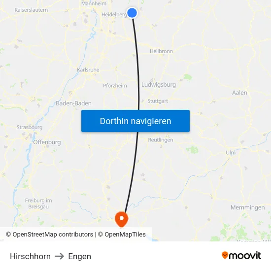 Hirschhorn to Engen map