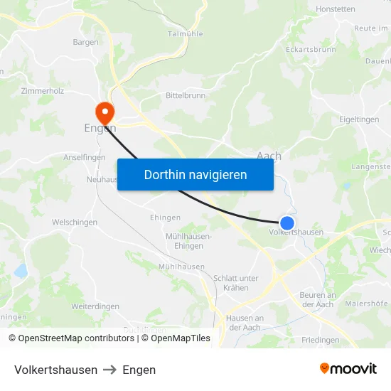 Volkertshausen to Engen map