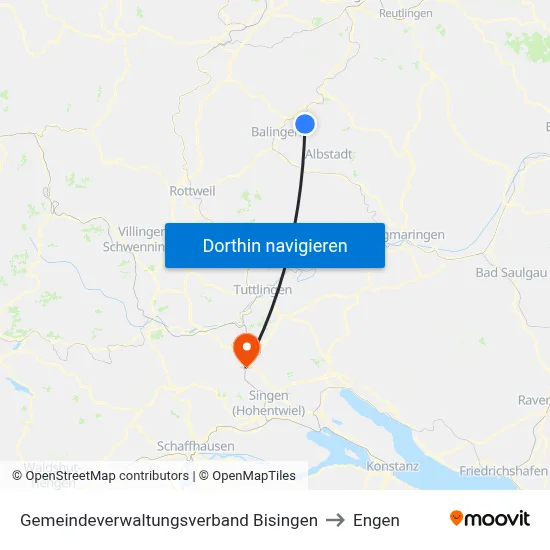 Gemeindeverwaltungsverband Bisingen to Engen map