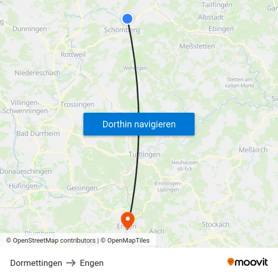 Dormettingen to Engen map