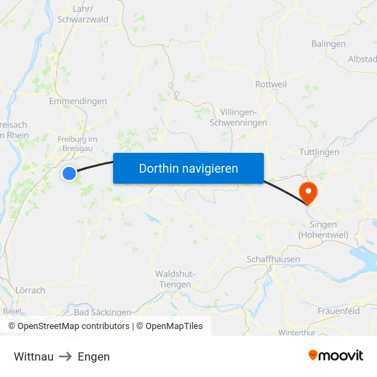 Wittnau to Engen map