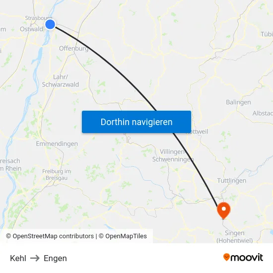 Kehl to Engen map