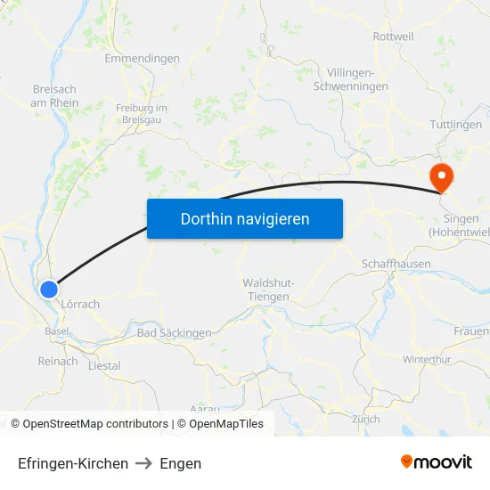 Efringen-Kirchen to Engen map