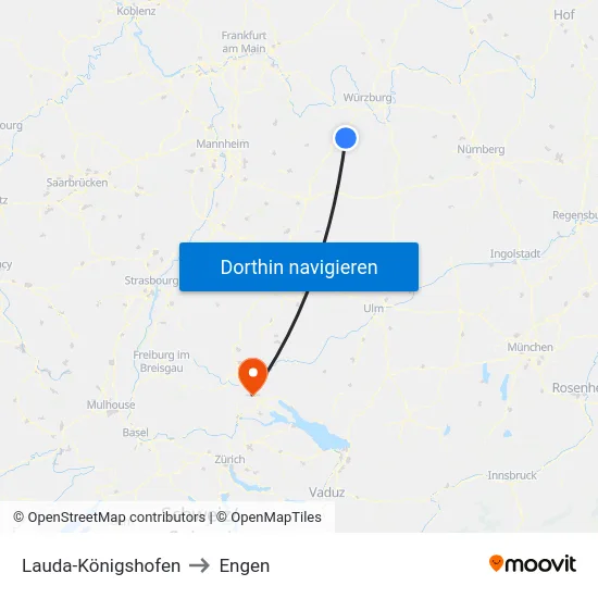 Lauda-Königshofen to Engen map