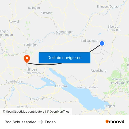 Bad Schussenried to Engen map