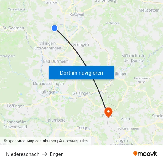 Niedereschach to Engen map
