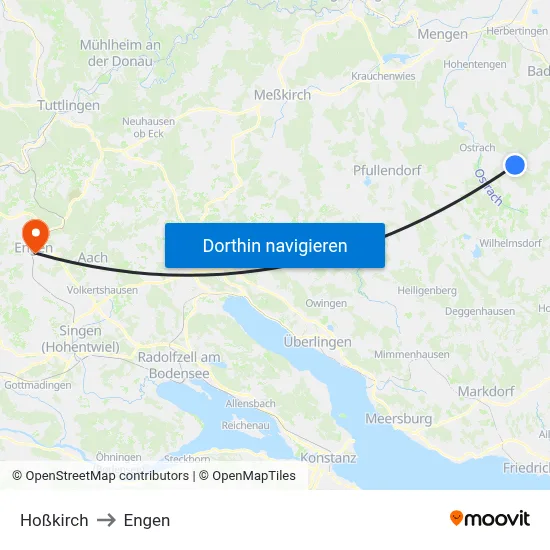 Hoßkirch to Engen map