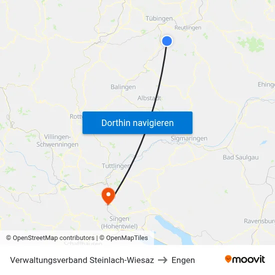 Verwaltungsverband Steinlach-Wiesaz to Engen map