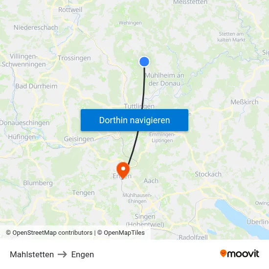 Mahlstetten to Engen map