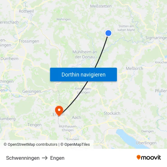 Schwenningen to Engen map
