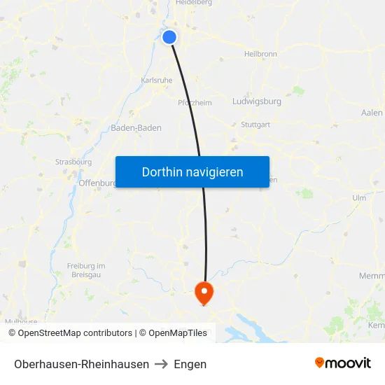 Oberhausen-Rheinhausen to Engen map