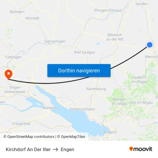 Kirchdorf An Der Iller to Engen map