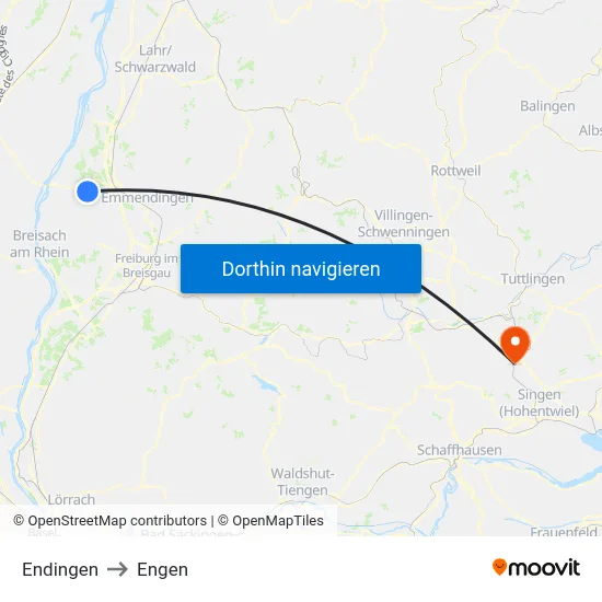 Endingen to Engen map