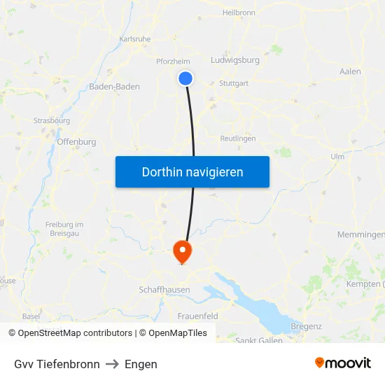 Gvv Tiefenbronn to Engen map