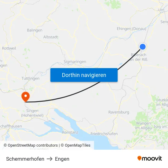 Schemmerhofen to Engen map