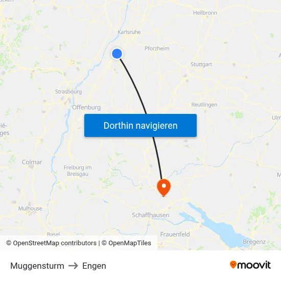 Muggensturm to Engen map