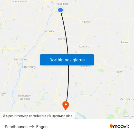 Sandhausen to Engen map