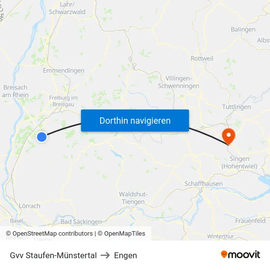 Gvv Staufen-Münstertal to Engen map