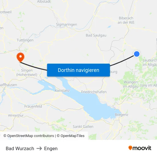 Bad Wurzach to Engen map