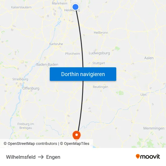 Wilhelmsfeld to Engen map