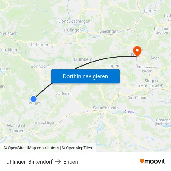 Ühlingen-Birkendorf to Engen map