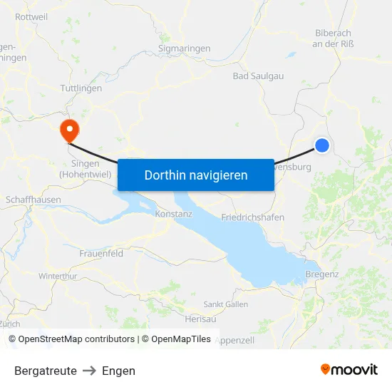 Bergatreute to Engen map