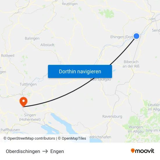 Oberdischingen to Engen map