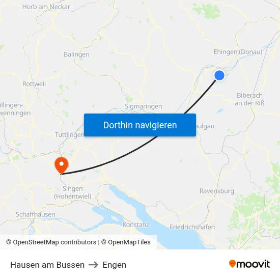 Hausen am Bussen to Engen map