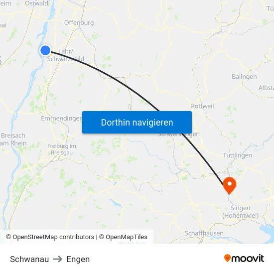 Schwanau to Engen map
