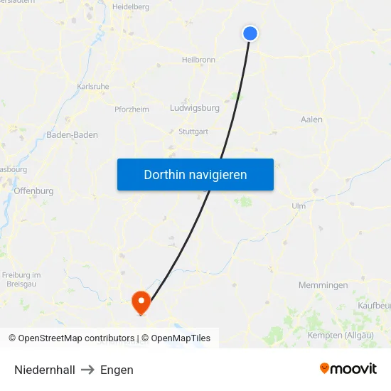 Niedernhall to Engen map