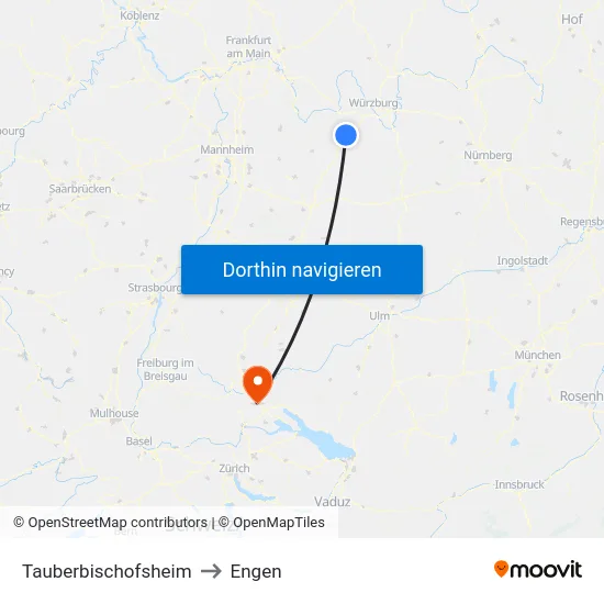 Tauberbischofsheim to Engen map