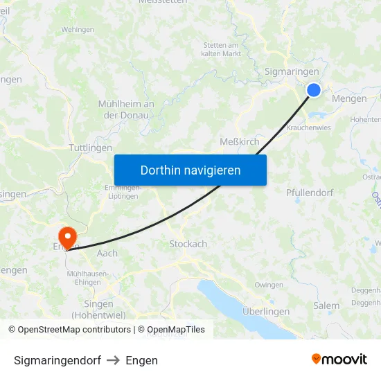 Sigmaringendorf to Engen map