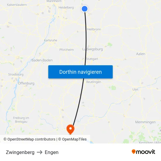 Zwingenberg to Engen map