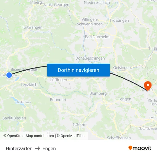 Hinterzarten to Engen map