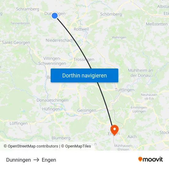 Dunningen to Engen map