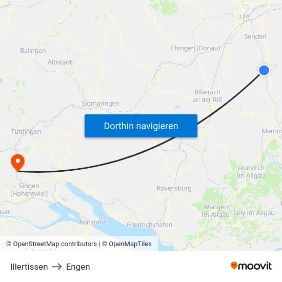 Illertissen to Engen map