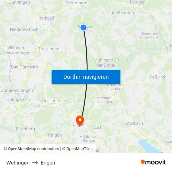 Wehingen to Engen map