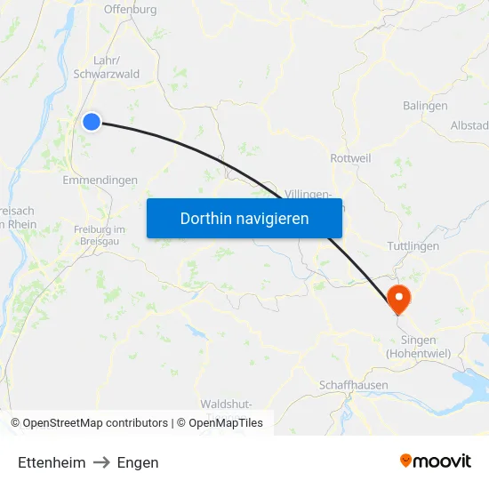 Ettenheim to Engen map