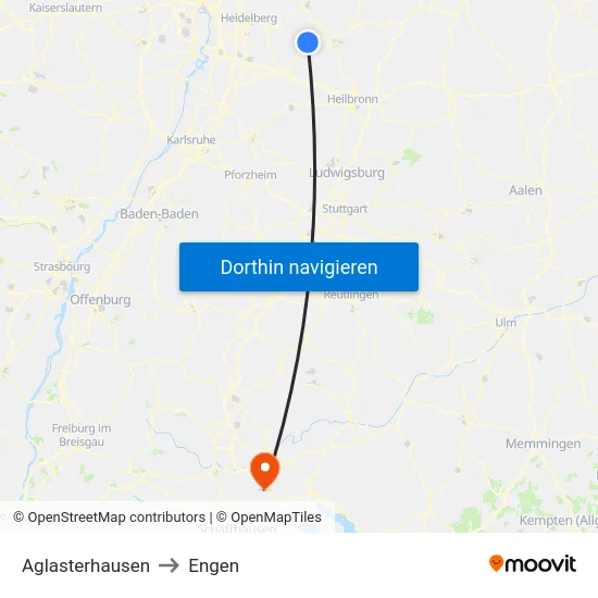 Aglasterhausen to Engen map