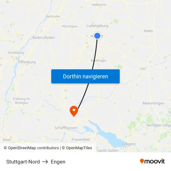 Stuttgart-Nord to Engen map