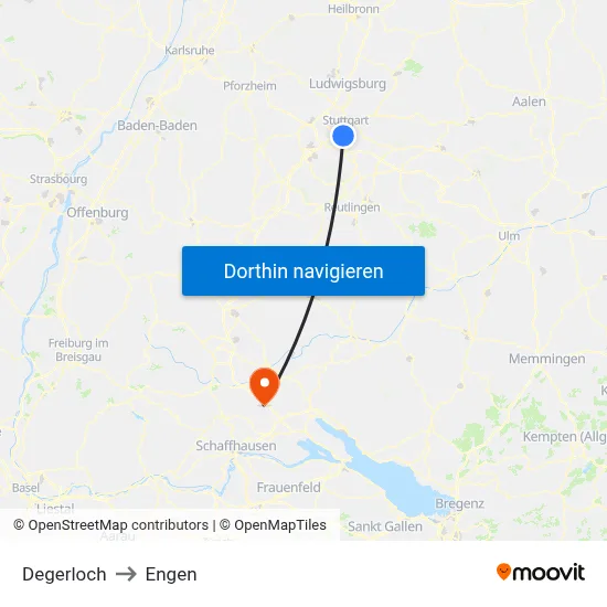 Degerloch to Engen map