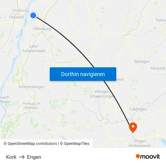 Kork to Engen map