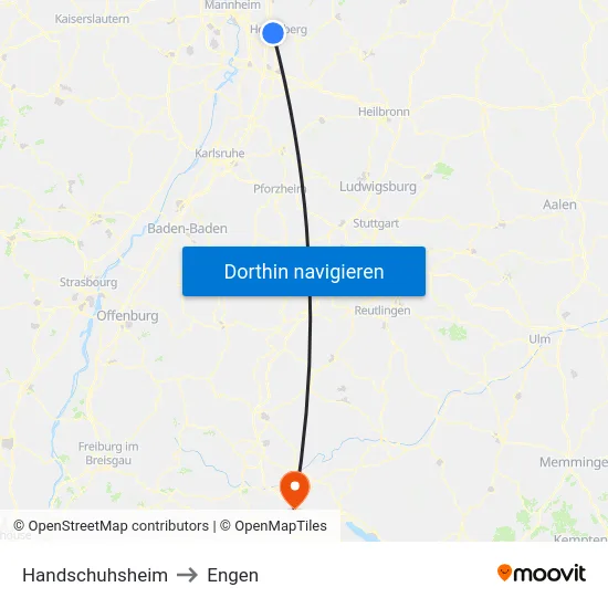 Handschuhsheim to Engen map
